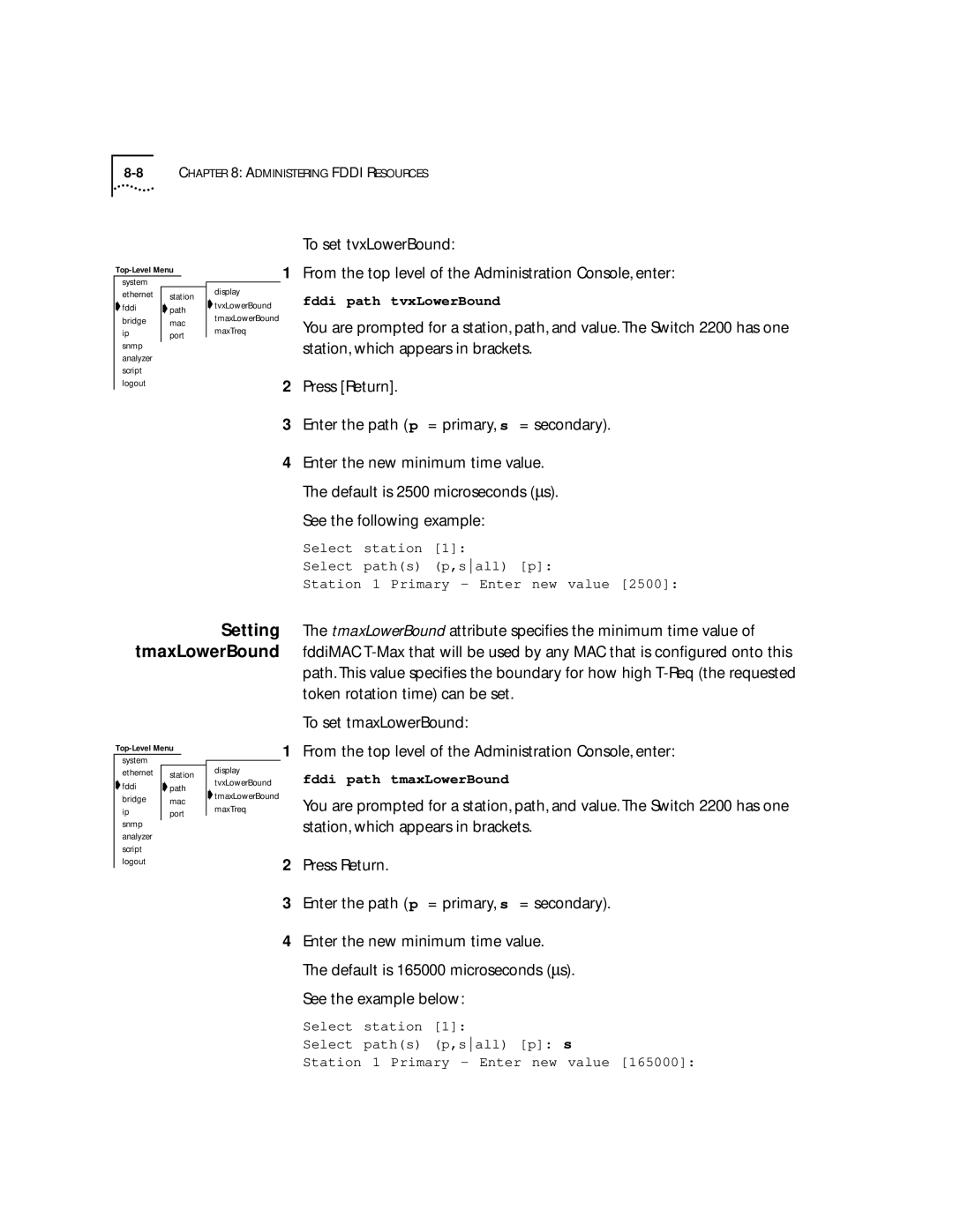 3Com 2200 manual To set tvxLowerBound, Station, which appears in brackets 