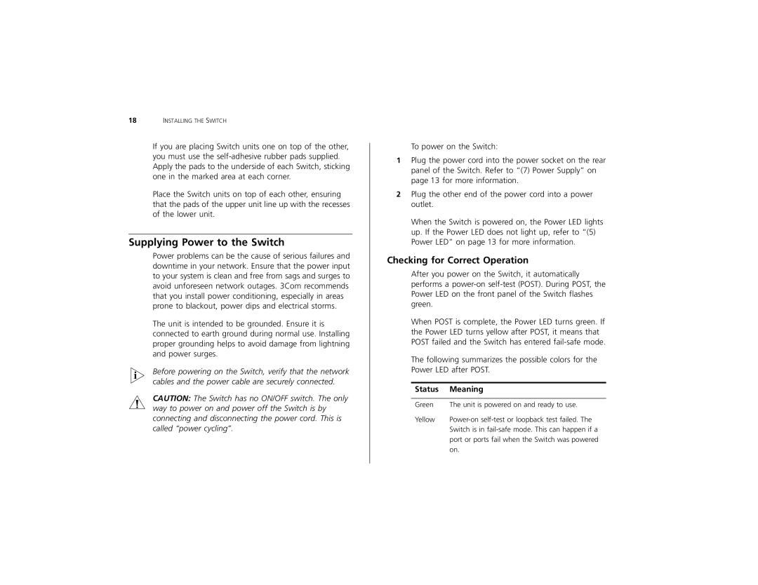 3Com 2226 PLUS manual Supplying Power to the Switch, Checking for Correct Operation 