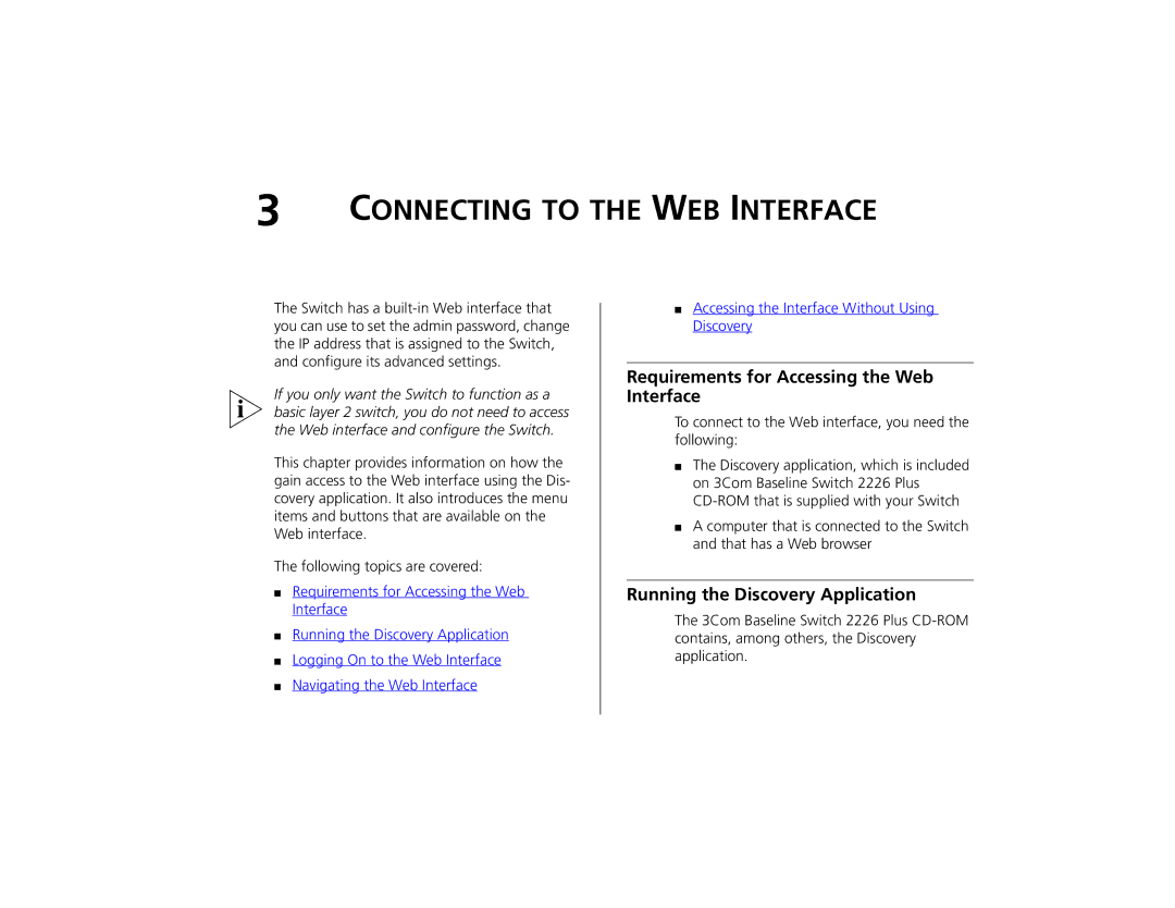 3Com 2226 PLUS manual Requirements for Accessing the Web Interface, Running the Discovery Application 