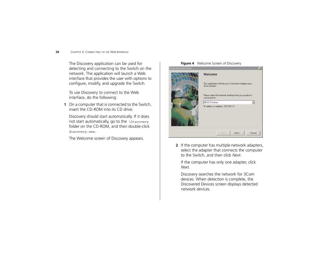 3Com 2226 PLUS manual Welcome screen of Discovery appears 