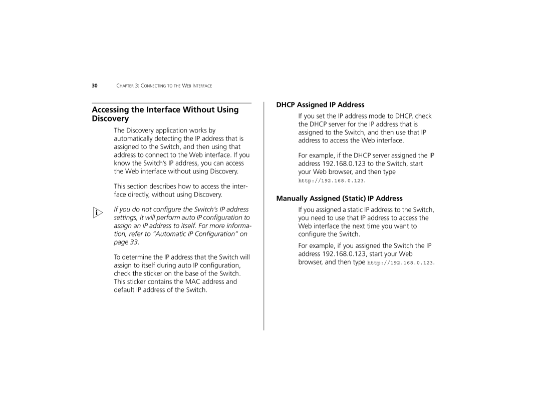 3Com 2226 PLUS manual Accessing the Interface Without Using Discovery, Dhcp Assigned IP Address 