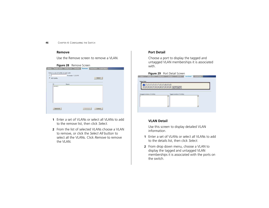 3Com 2226 PLUS manual Remove, Port Detail, Vlan Detail 