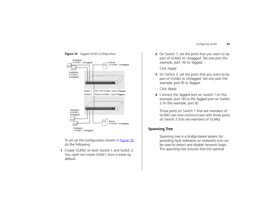 3Com 2226 PLUS manual Spanning Tree, Tagged Vlan Configuration 