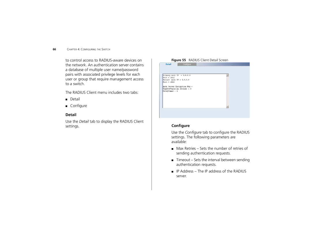 3Com 2226 PLUS manual Configure, Radius Client Detail Screen 