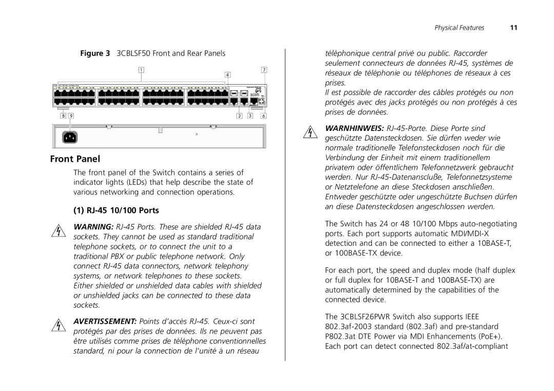 3Com 2426-PWR, 2226-SFP, 2250-SFP manual Front Panel, RJ-45 10/100 Ports 