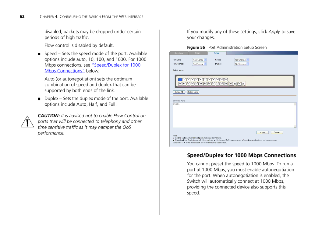 3Com 2426-PWR, 2226-SFP, 2250-SFP manual Speed/Duplex for 1000 Mbps Connections, Port Administration Setup Screen 
