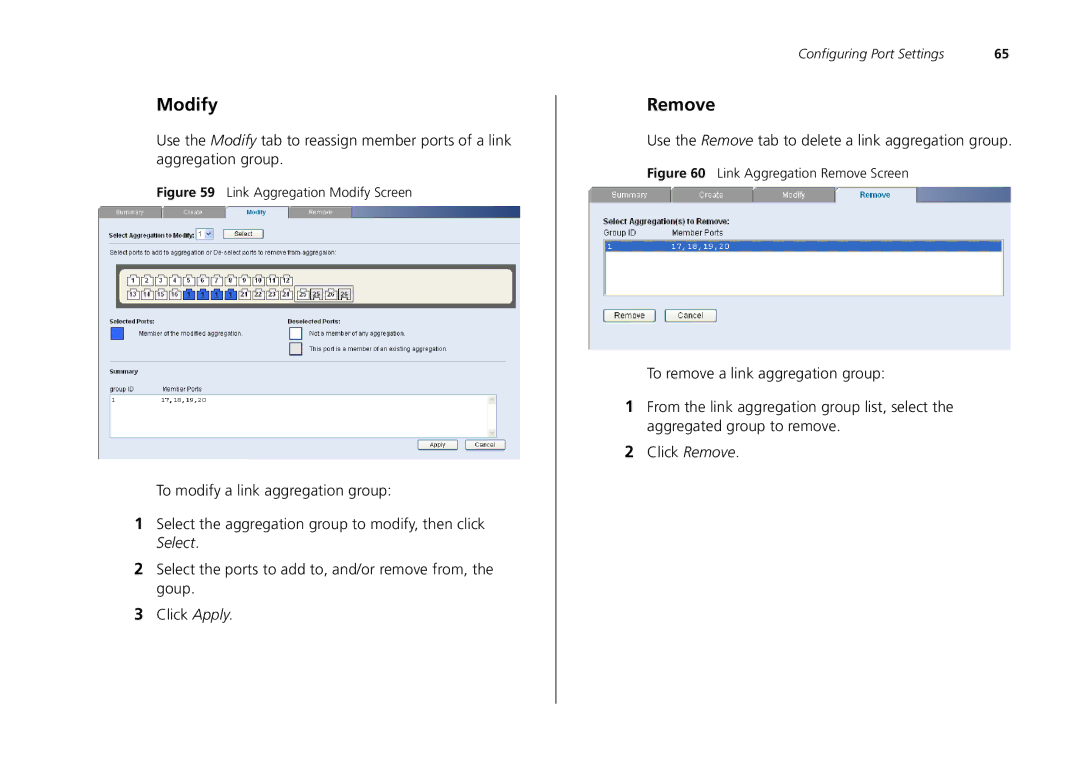 3Com 2426-PWR, 2226-SFP, 2250-SFP manual Use the Remove tab to delete a link aggregation group 