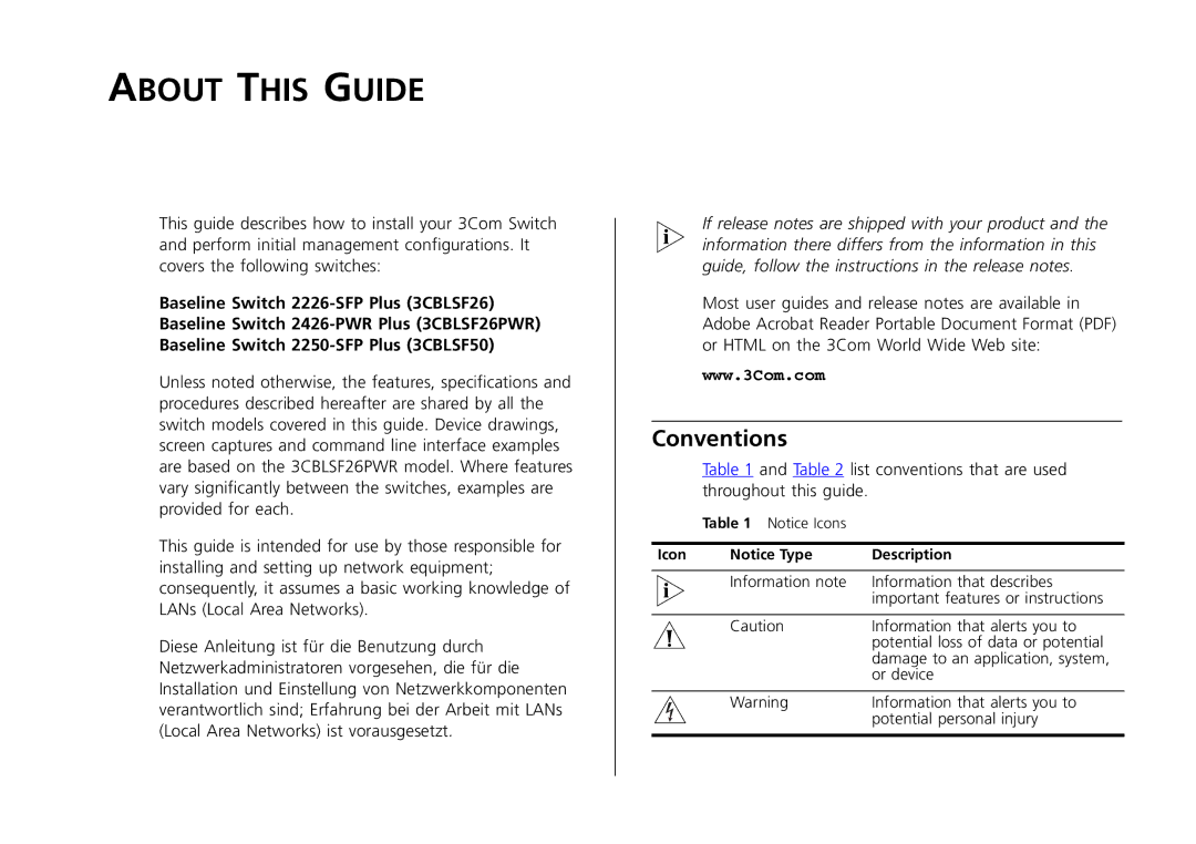 3Com 2250-SFP, 2226-SFP, 2426-PWR manual About this Guide, Conventions 