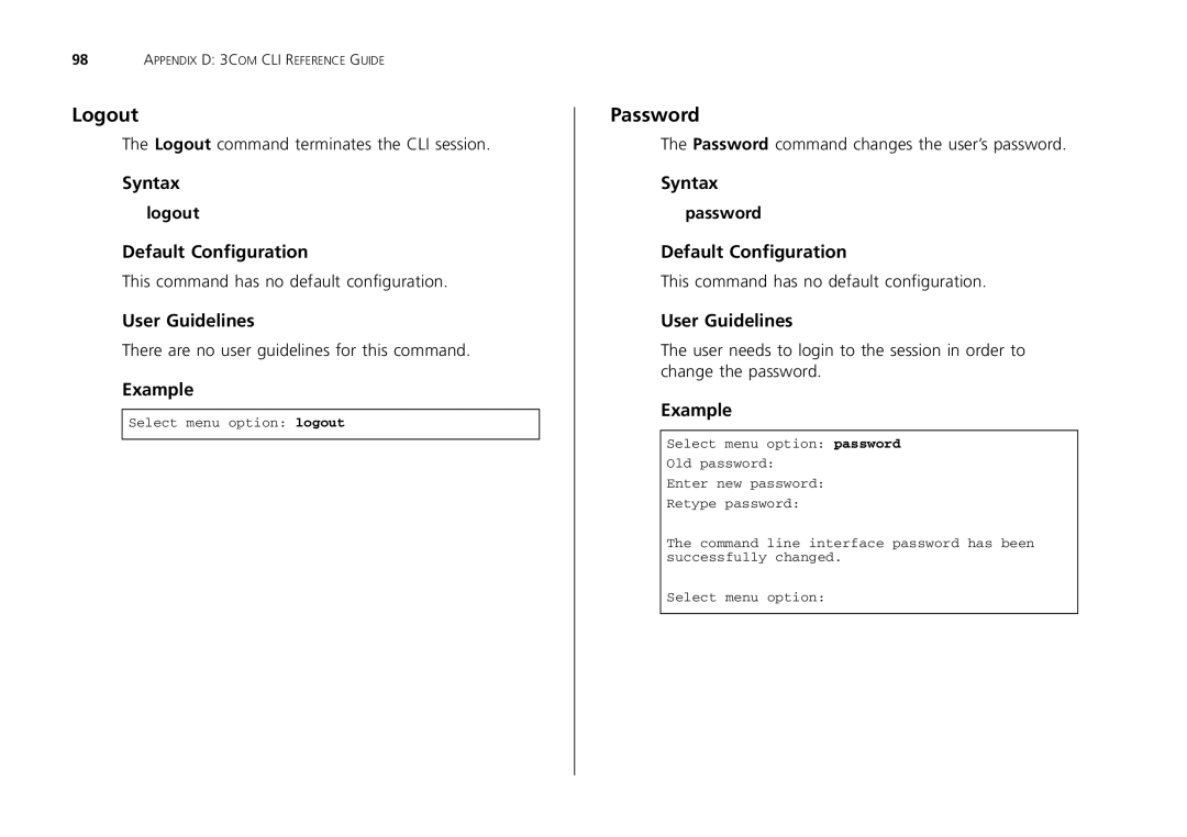 3Com 2426-PWR, 2226-SFP, 2250-SFP manual Logout, Password 