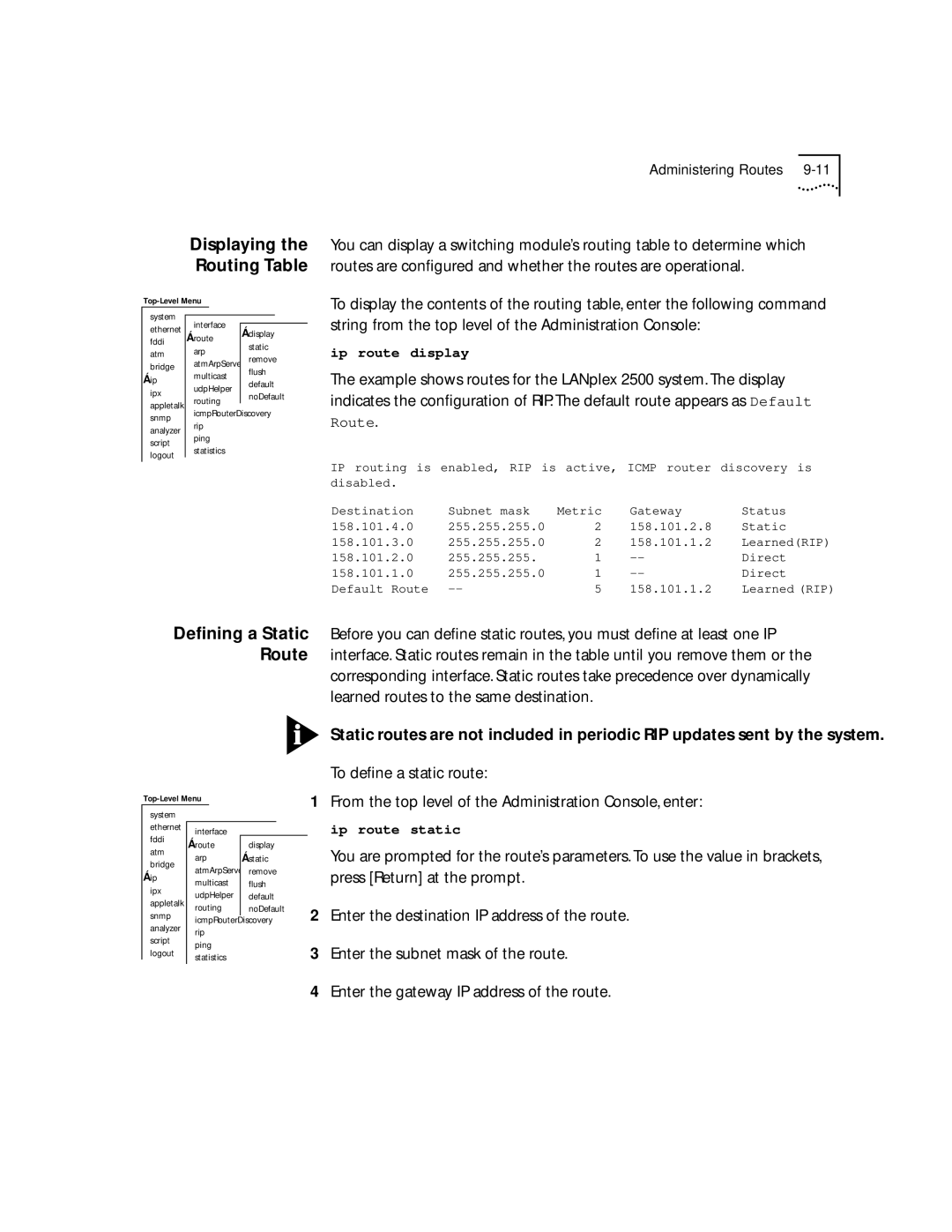 3Com 2500 manual Displaying Routing Table 