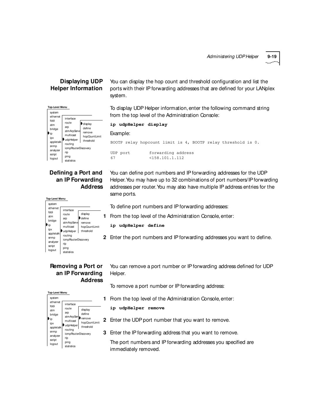 3Com 2500 manual Displaying UDP Helper Information, From the top level of the Administration Console, enter 