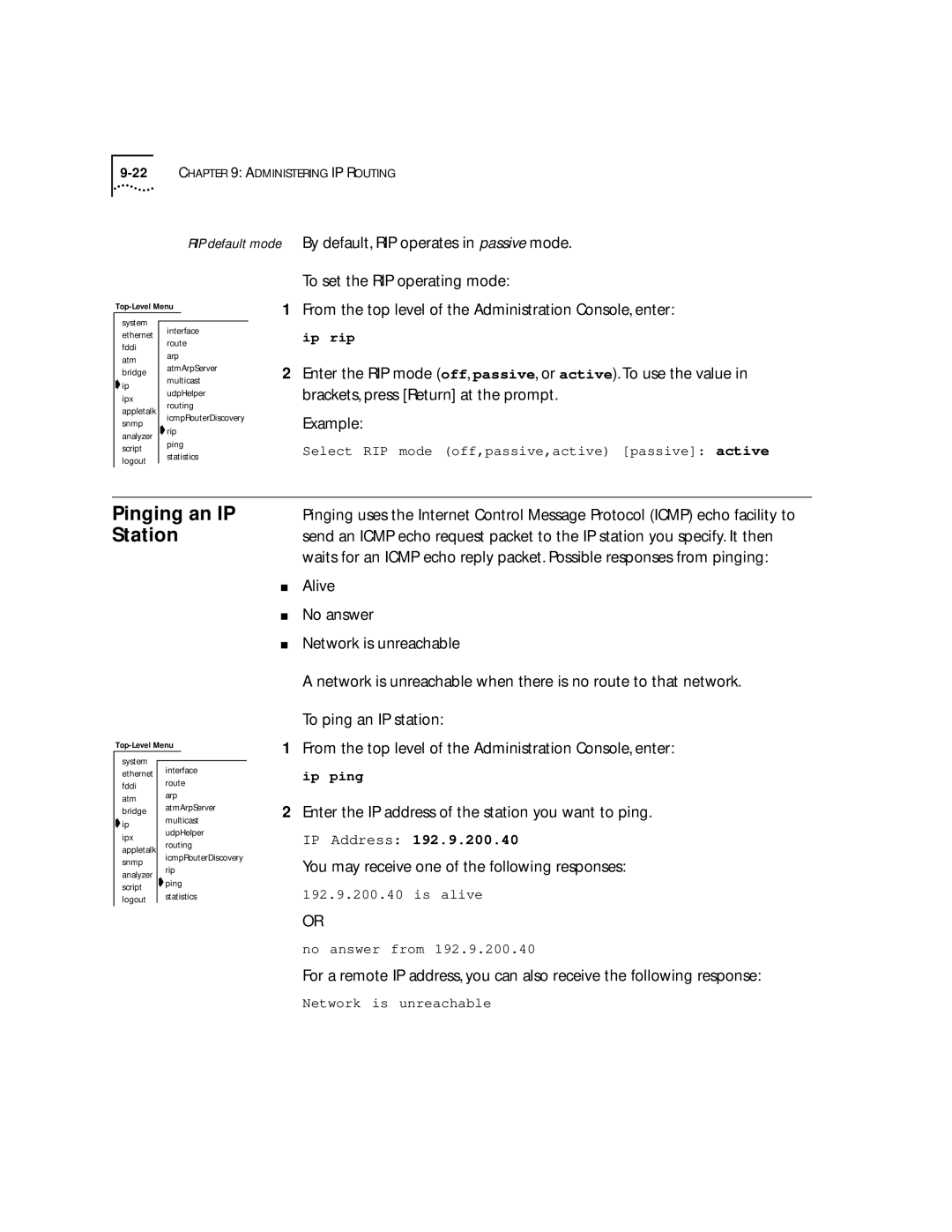 3Com 2500 manual Pinging an IP Station, Enter the IP address of the station you want to ping 