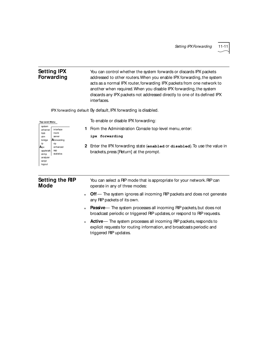 3Com 2500 manual Setting IPX, Forwarding 