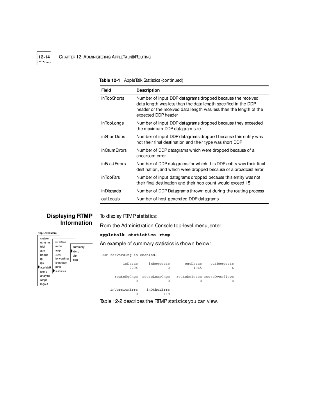 3Com 2500 manual Displaying Rtmp Information, An example of summary statistics is shown below 