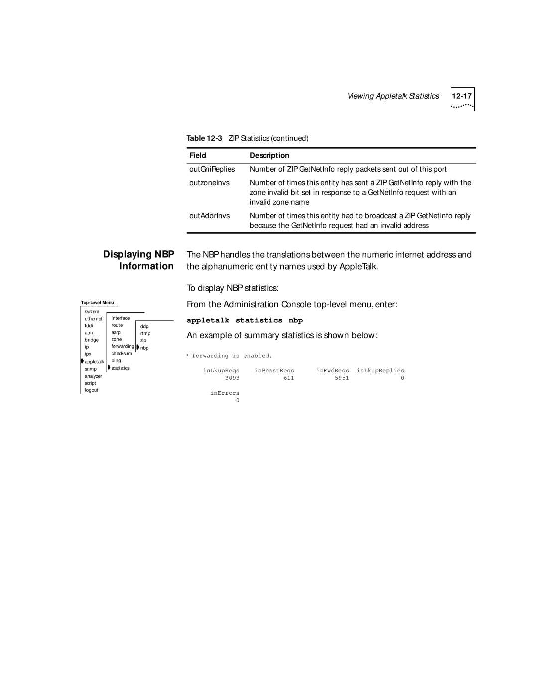 3Com 2500 manual Displaying NBP Information 