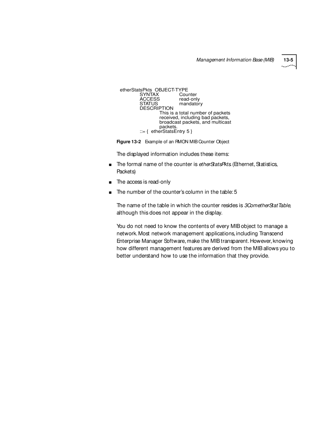 3Com 2500 manual Example of an Rmon MIB Counter Object 