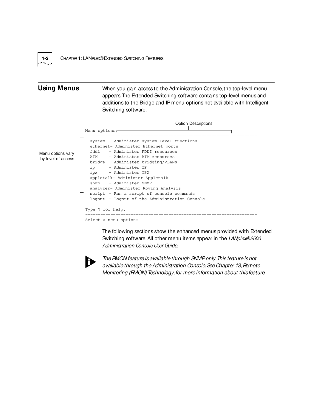 3Com 2500 manual Using Menus, Switching software 