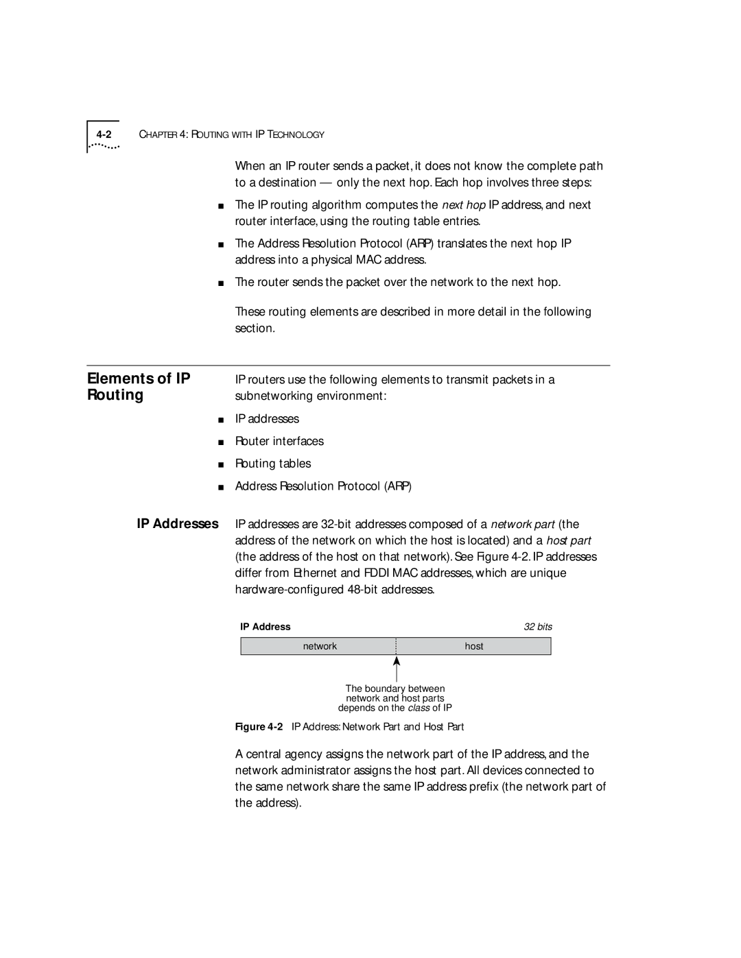 3Com 2500 manual Elements of IP, Routing, Section, Hardware-conﬁgured 48-bit addresses 