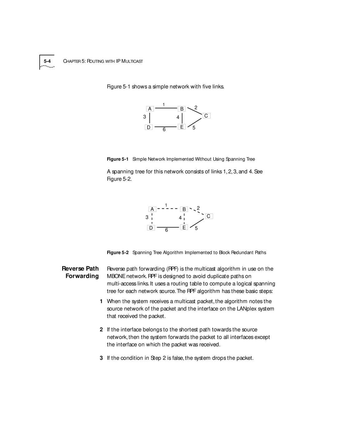 3Com 2500 manual Shows a simple network with ﬁve links, Simple Network Implemented Without Using Spanning Tree 