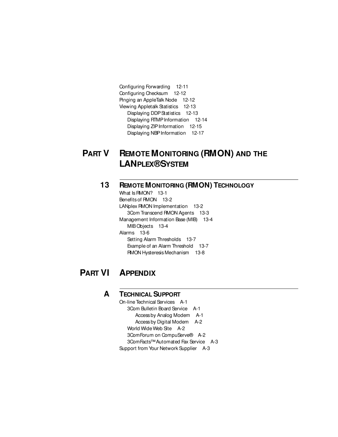 3Com 2500 manual 12-11, 12-12, 12-13, 12-14, Displaying ZIP Information, 12-17, What Is RMON?, 13-2, 13-3, 13-4, 13-7, 13-8 