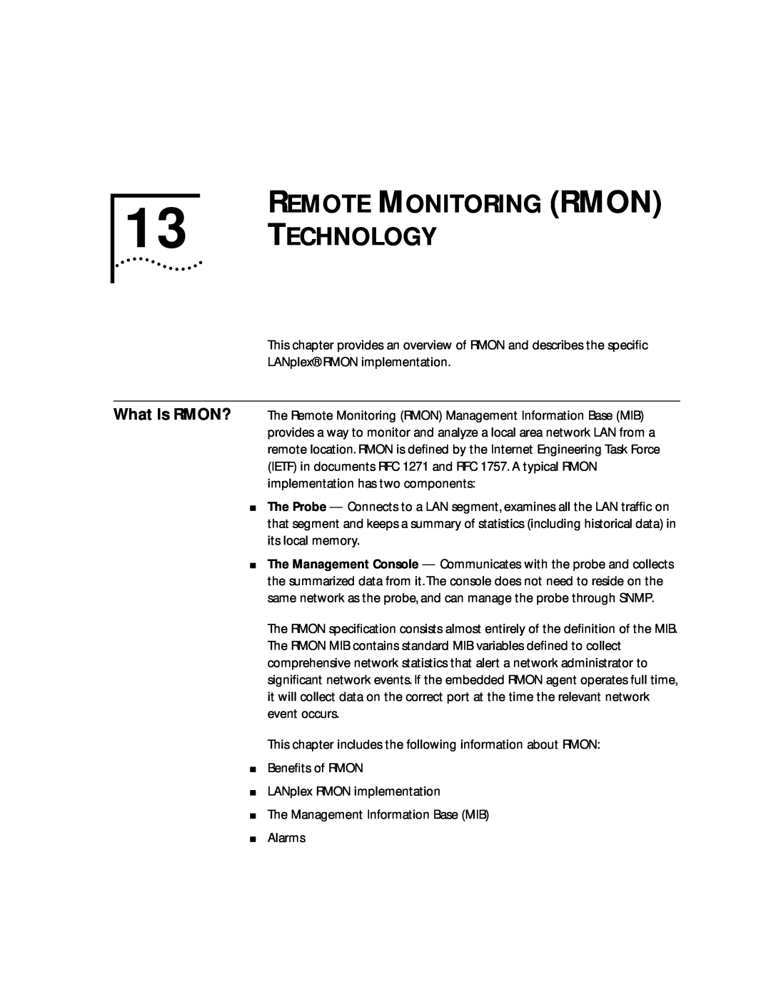 3Com 2500 manual REMOTE MONITORING RMON 13 TECHNOLOGY 