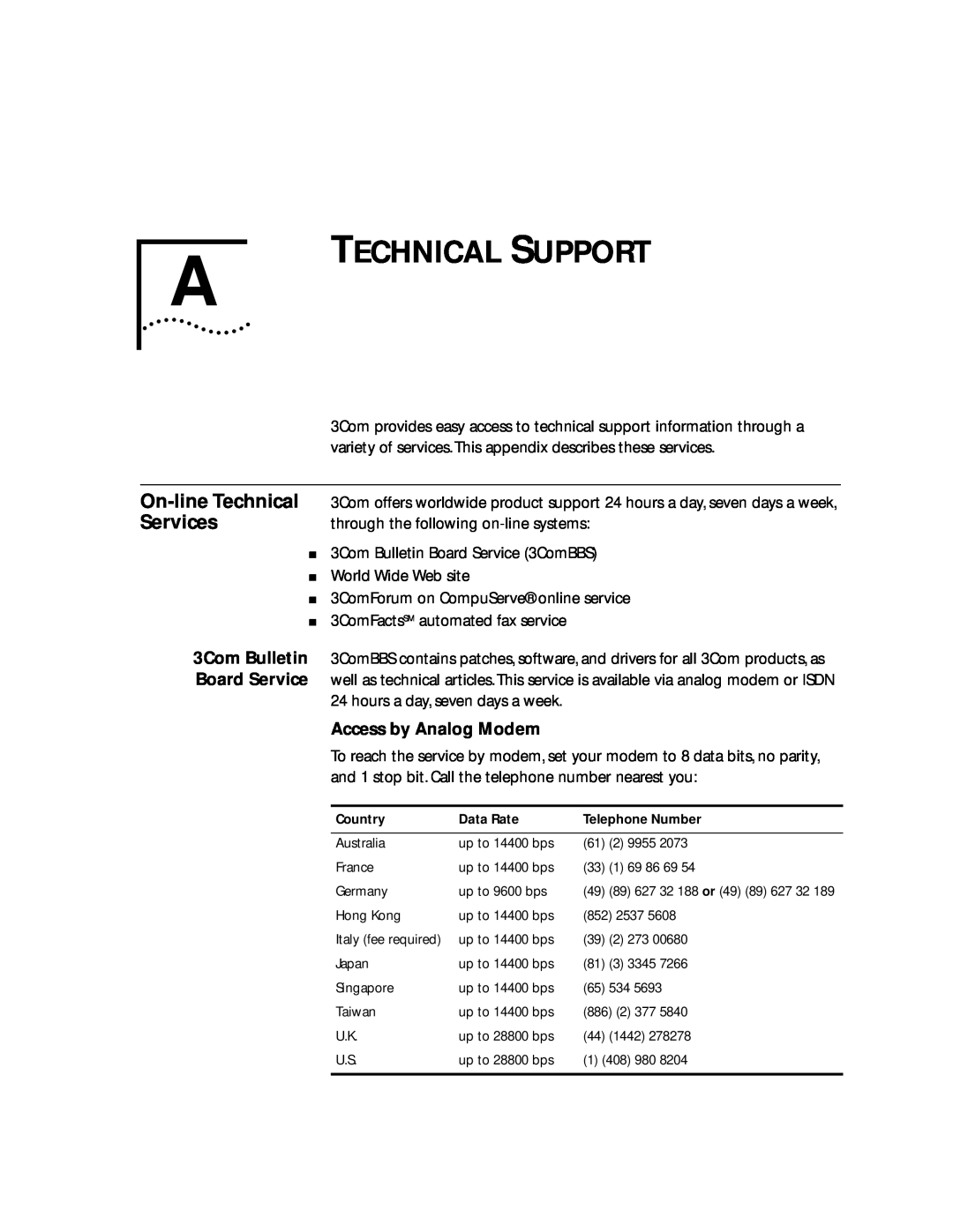 3Com 2500 manual Technical Support, On-line Technical, Services 