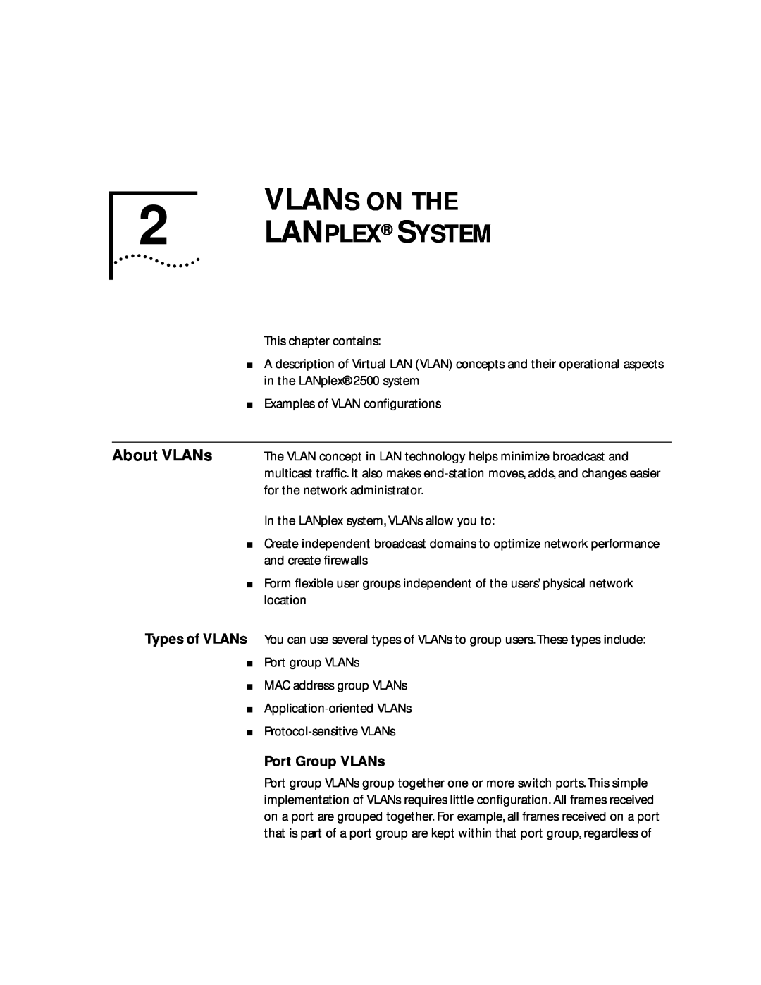 3Com 2500 manual Vlans On The, Lanplex System, About VLANs 