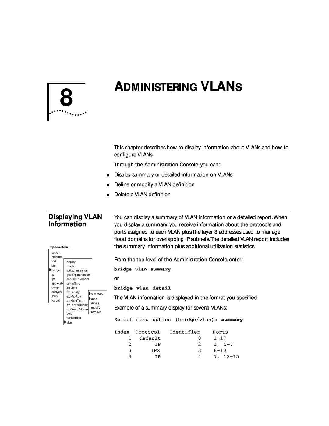 3Com 2500 manual Administering Vlans, Displaying VLAN Information 