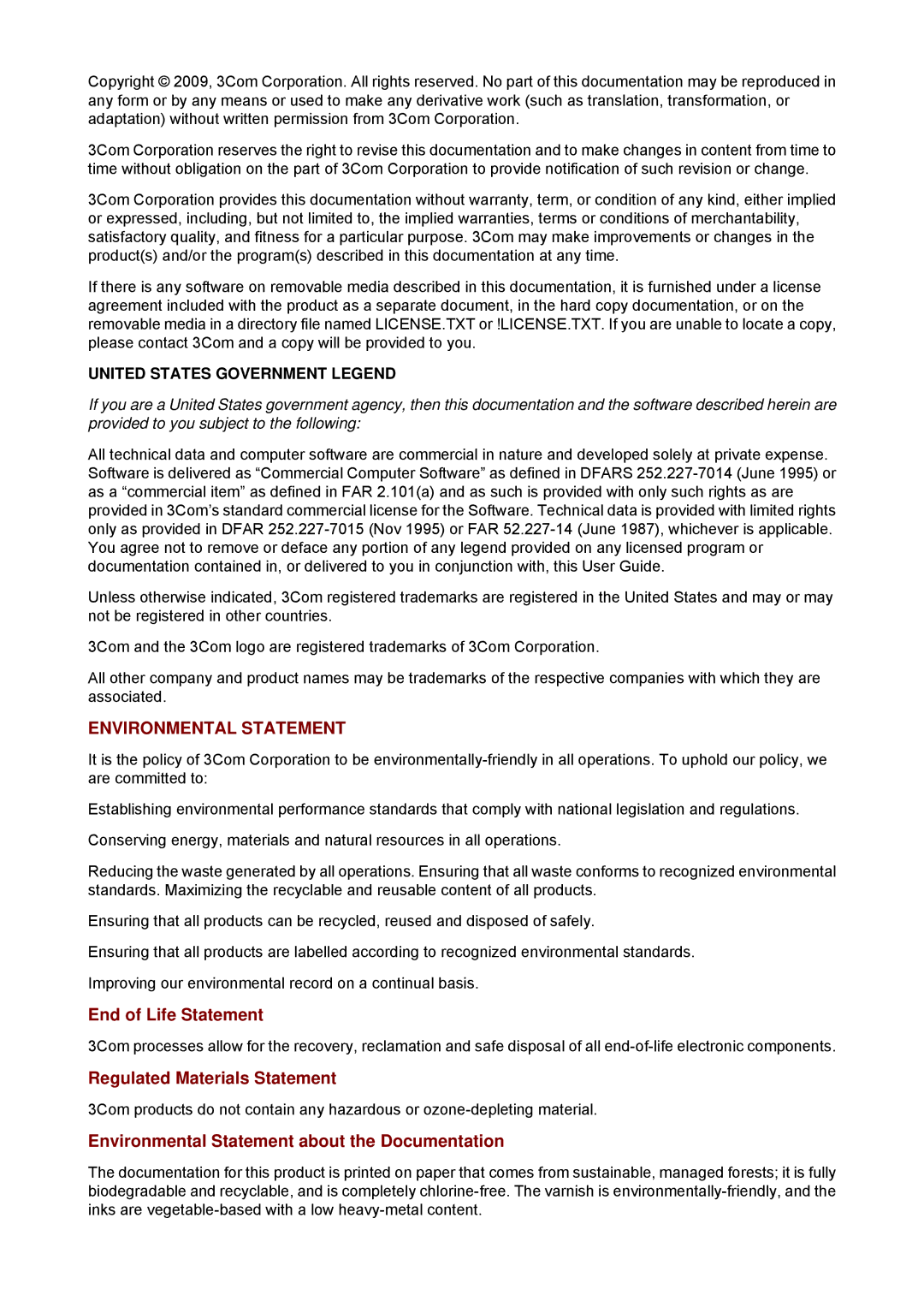 3Com 2900 manual Environmental Statement 