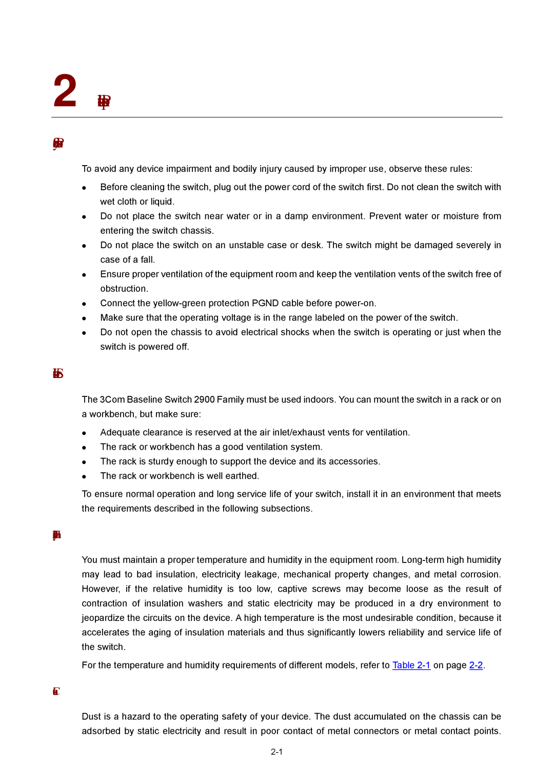 3Com 2900 manual Installation Preparations, Safety Precautions, Installation Site, Temperature/Humidity, Cleanness 