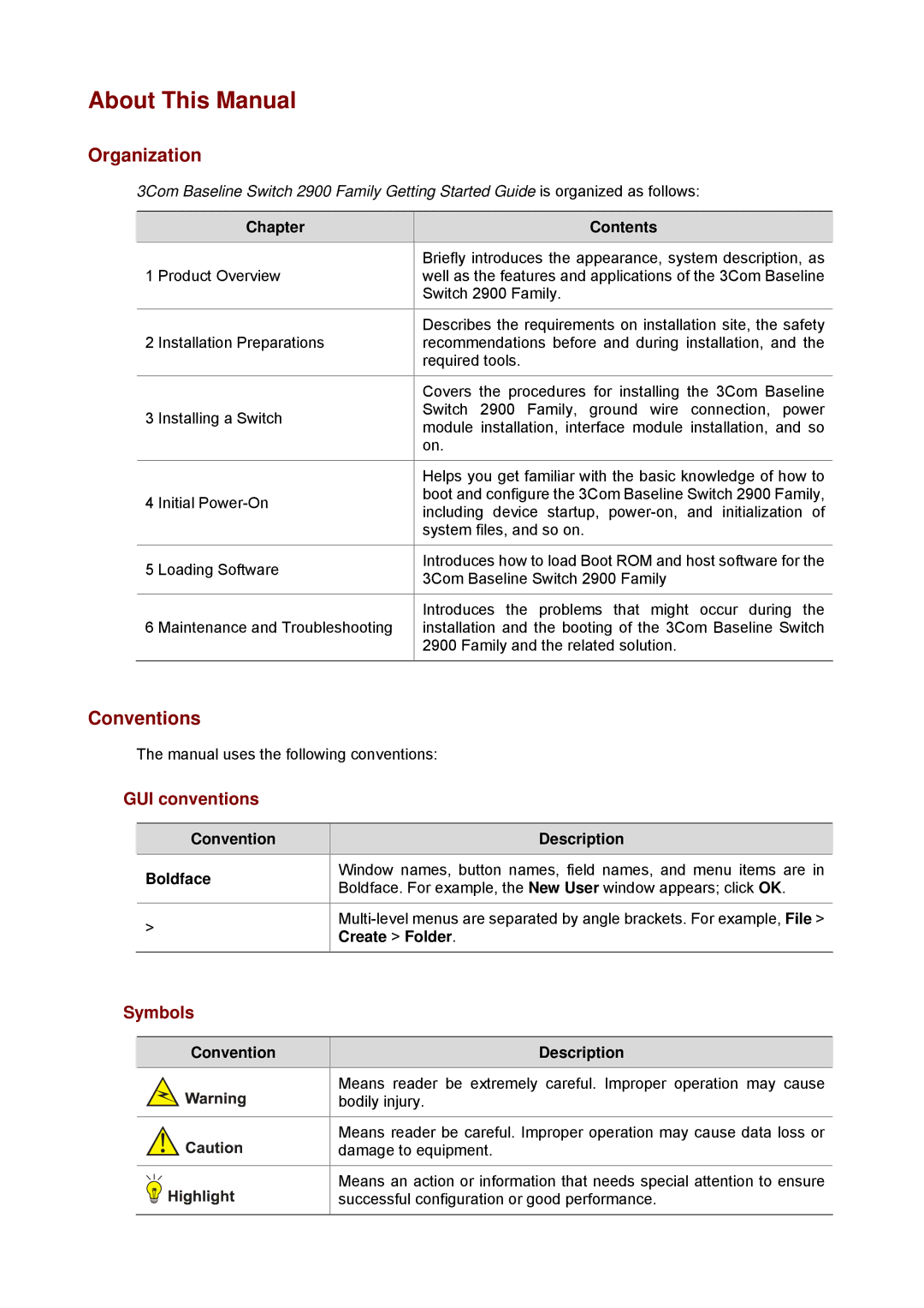 3Com 2900 manual About This Manual, Organization, Conventions 