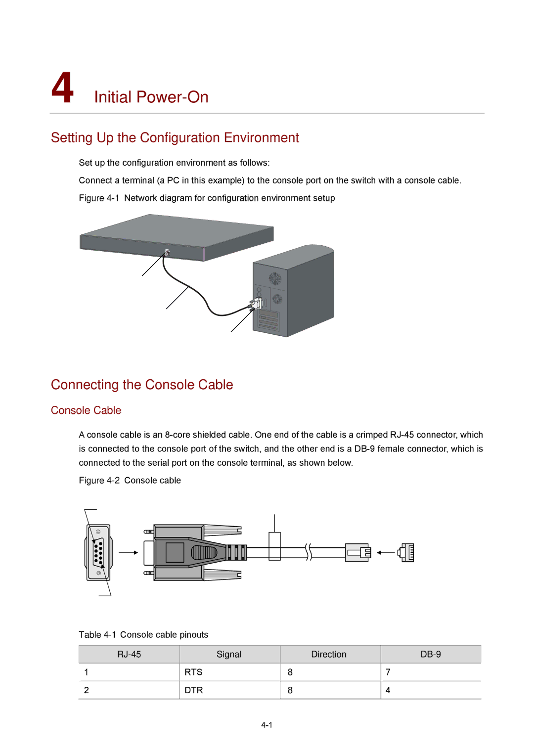 3Com 2900 manual Initial Power-On, Setting Up the Configuration Environment, Connecting the Console Cable 