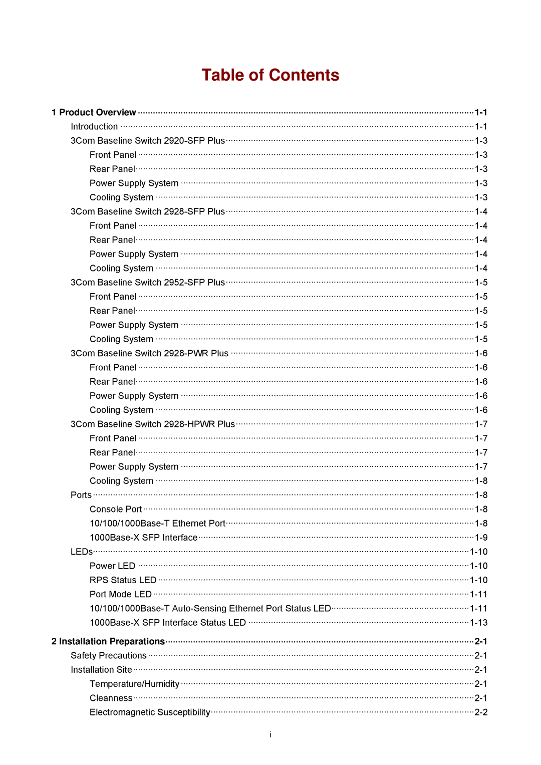 3Com 2900 manual Table of Contents 