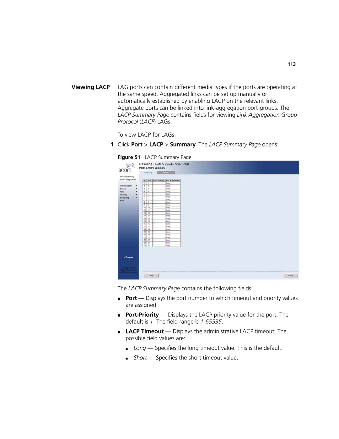 3Com 2924-PWR manual Lacp Summary 