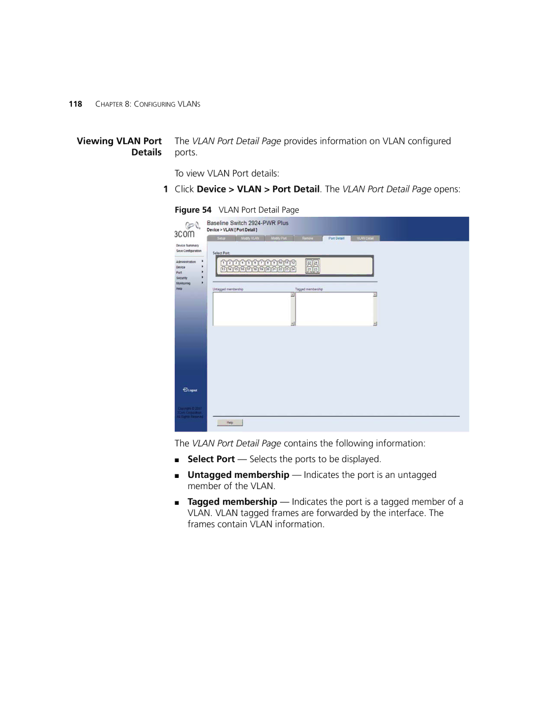 3Com 2924-PWR manual Vlan Port Detail 