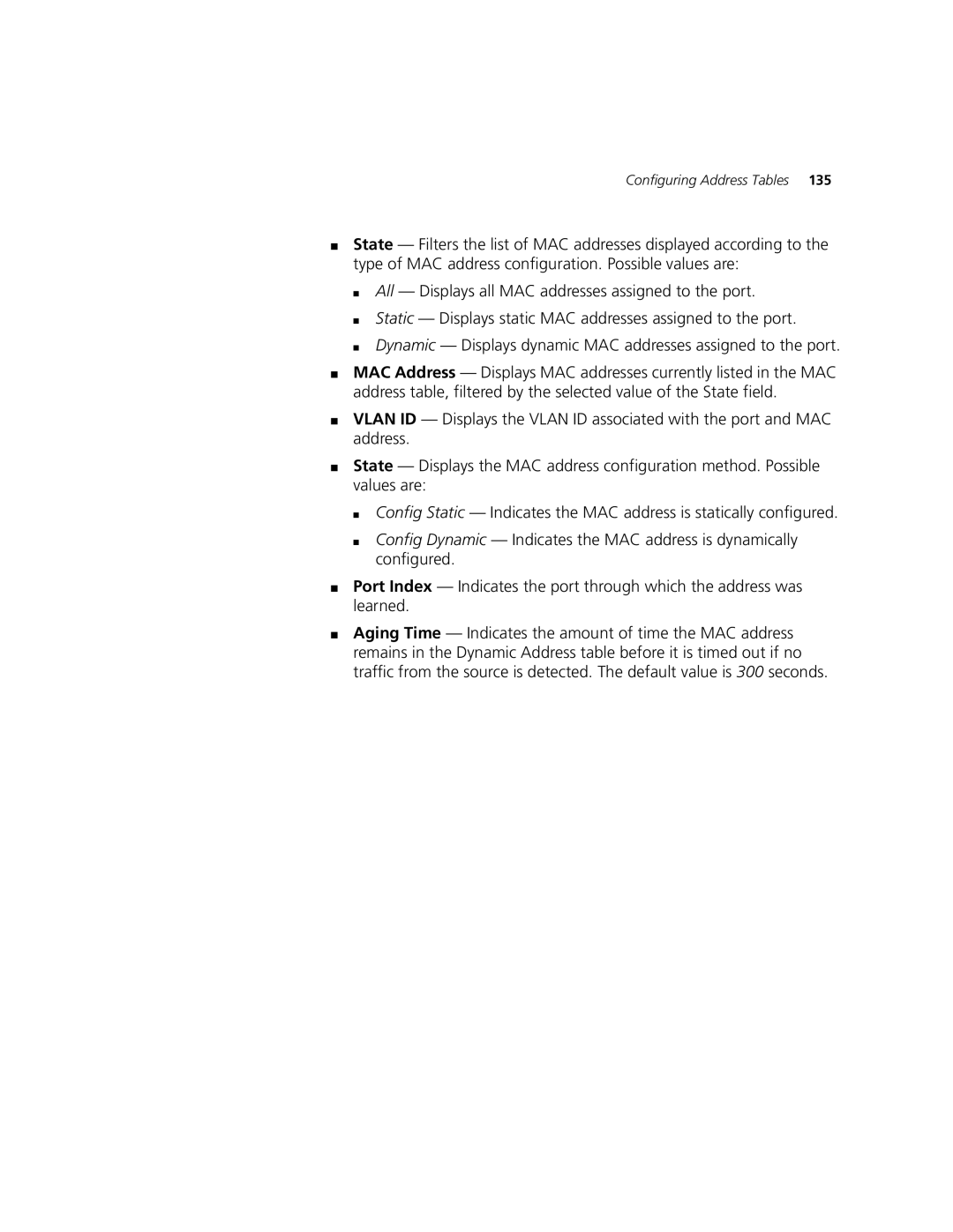 3Com 2924-PWR manual Configuring Address Tables 