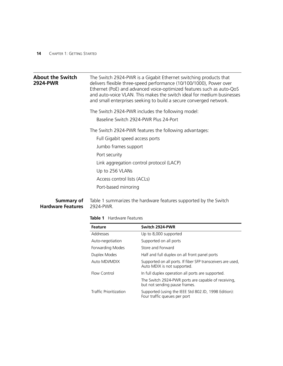 3Com manual Hardware Features 2924-PWR 