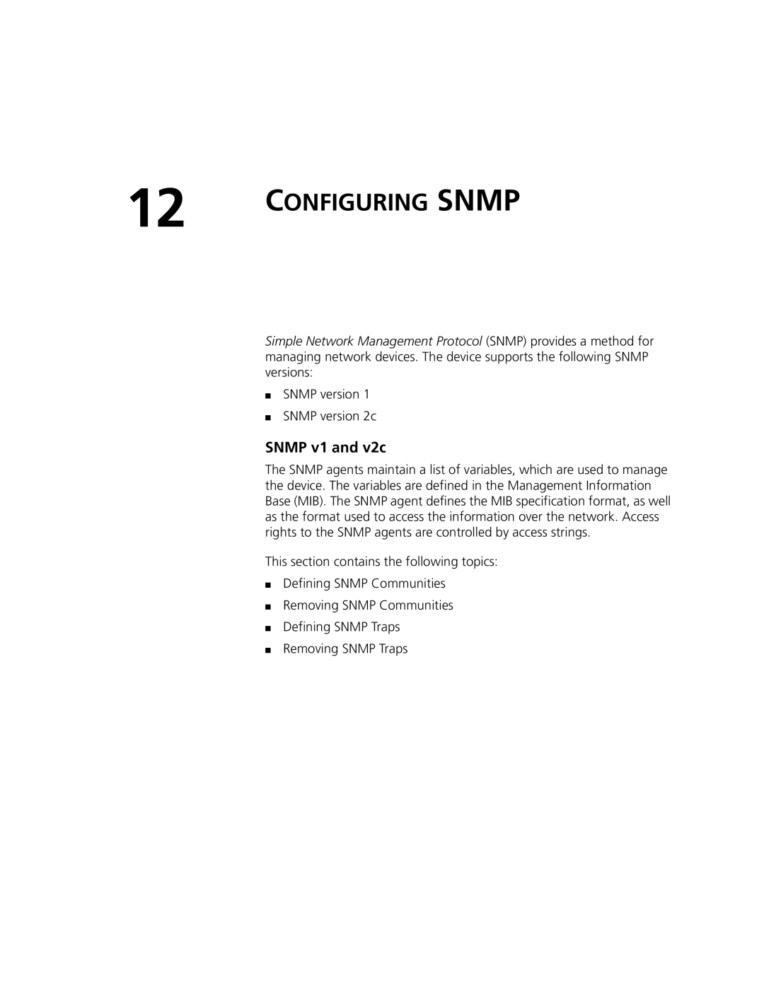 3Com 2924-PWR manual Configuring Snmp, Snmp version Snmp version 2c 