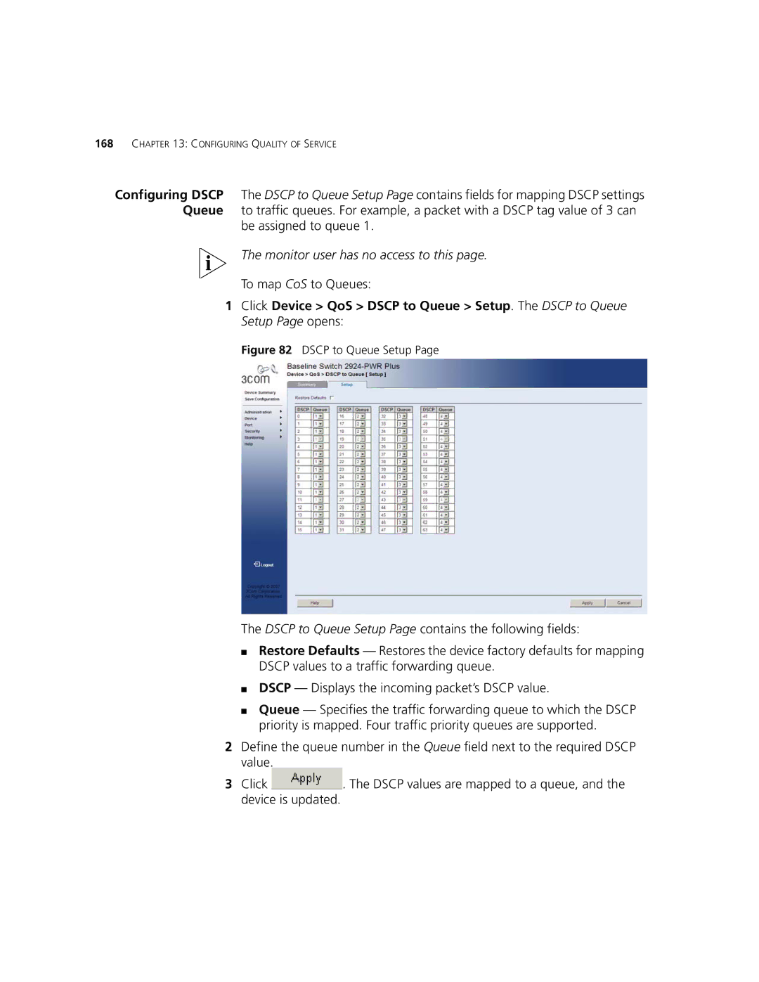 3Com 2924-PWR manual Be assigned to queue, To map CoS to Queues 