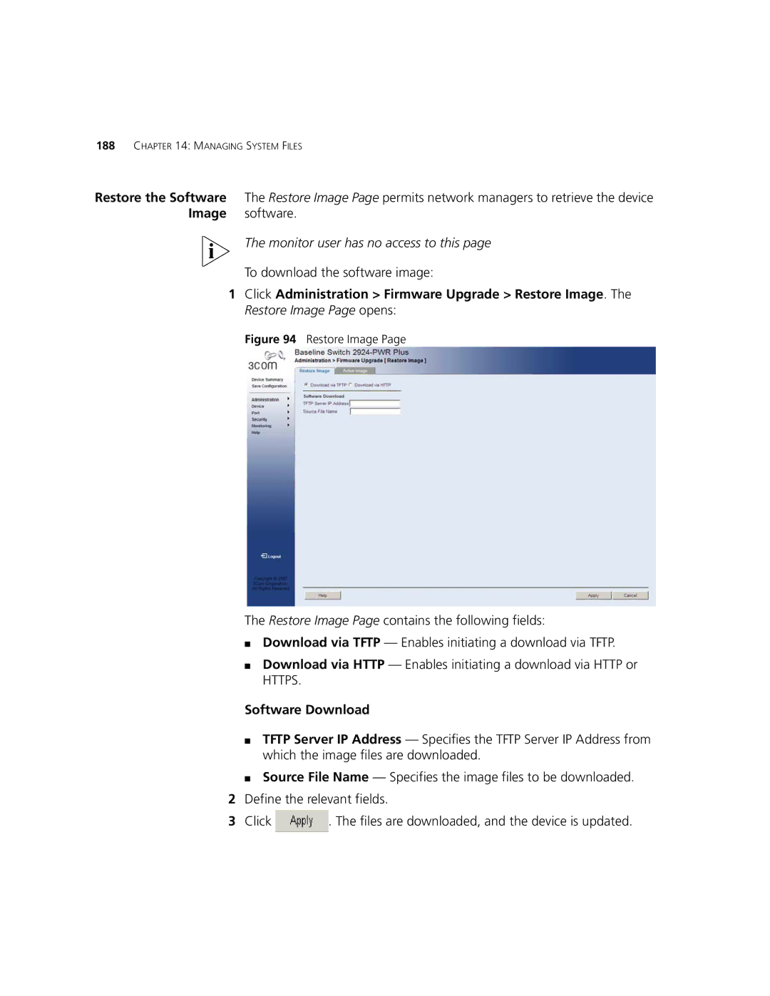 3Com 2924-PWR manual To download the software image, Software Download 