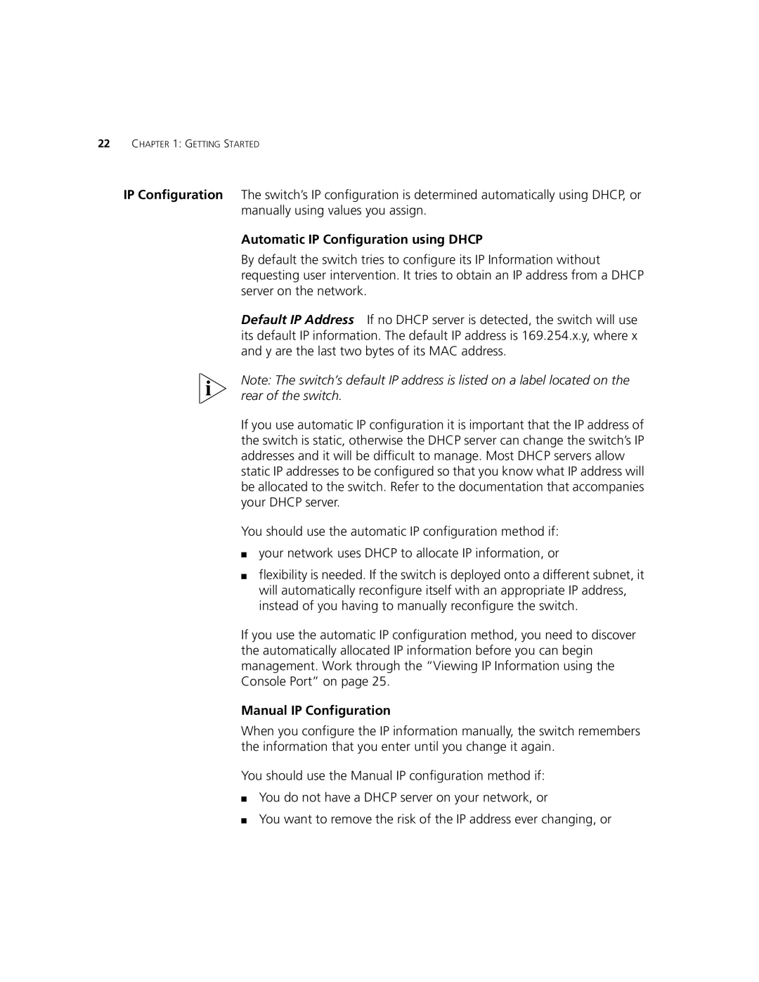 3Com 2924-PWR manual Automatic IP Configuration using Dhcp, Manual IP Configuration 