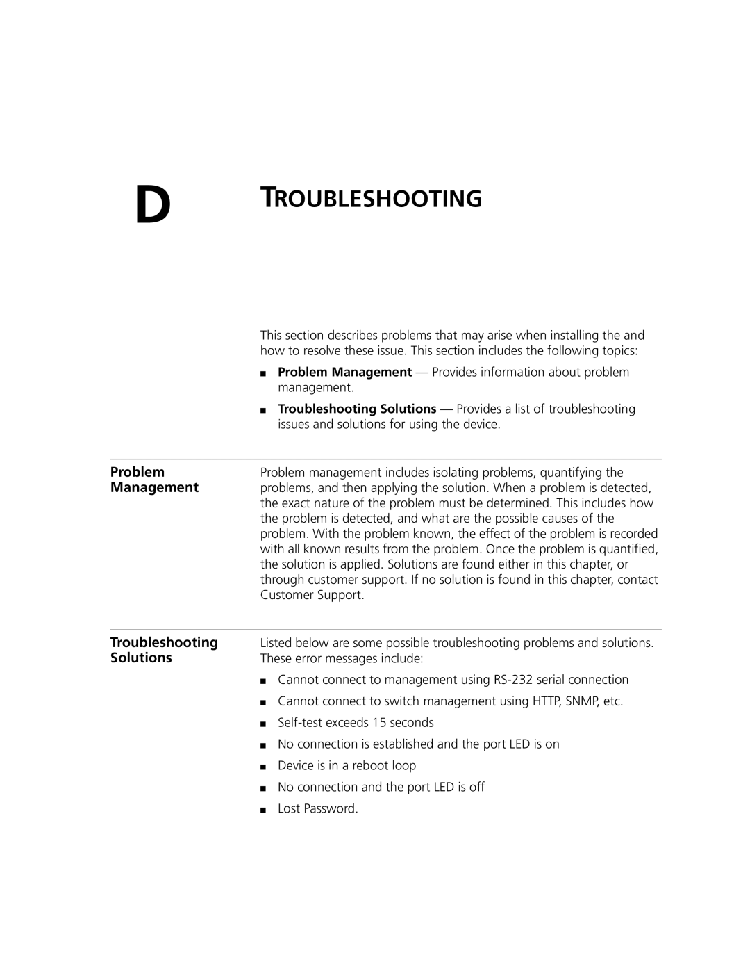 3Com 2924-PWR manual Problem, Troubleshooting, Solutions 