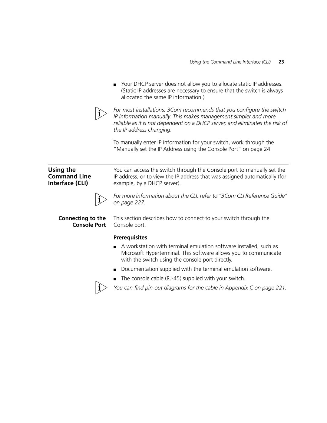 3Com 2924-PWR manual Interface CLI, Prerequisites 