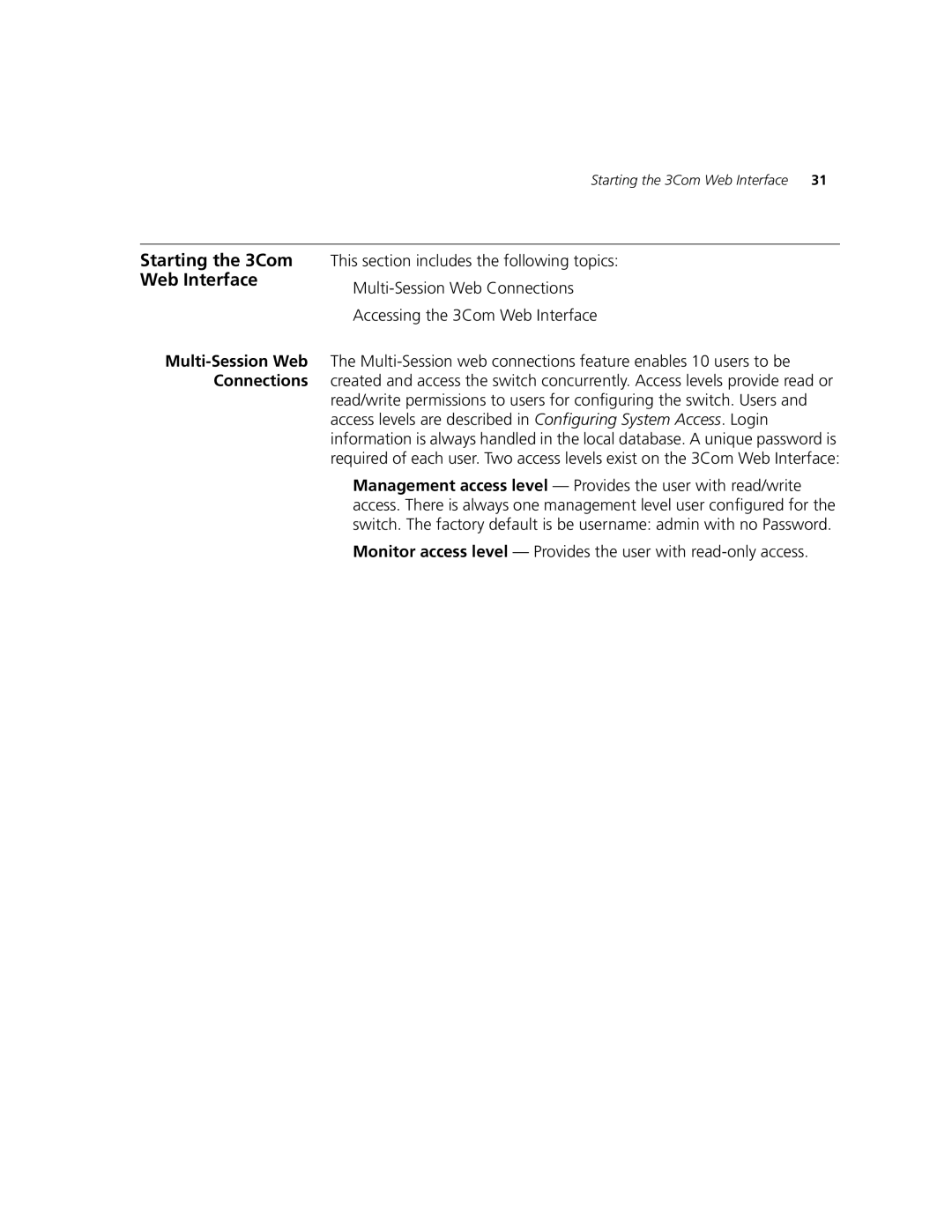 3Com 2924-PWR manual Starting the 3Com, Multi-Session Web Connections, Accessing the 3Com Web Interface 