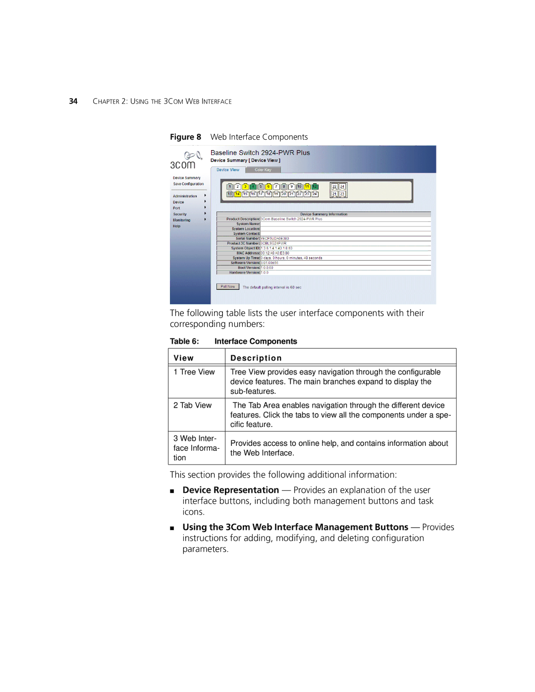 3Com 2924-PWR manual Web Interface Components 