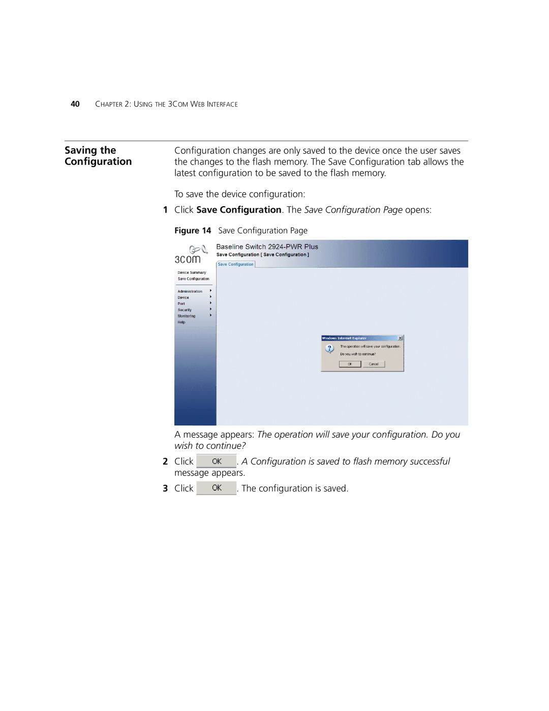 3Com 2924-PWR manual Saving, Configuration, Latest configuration to be saved to the flash memory 