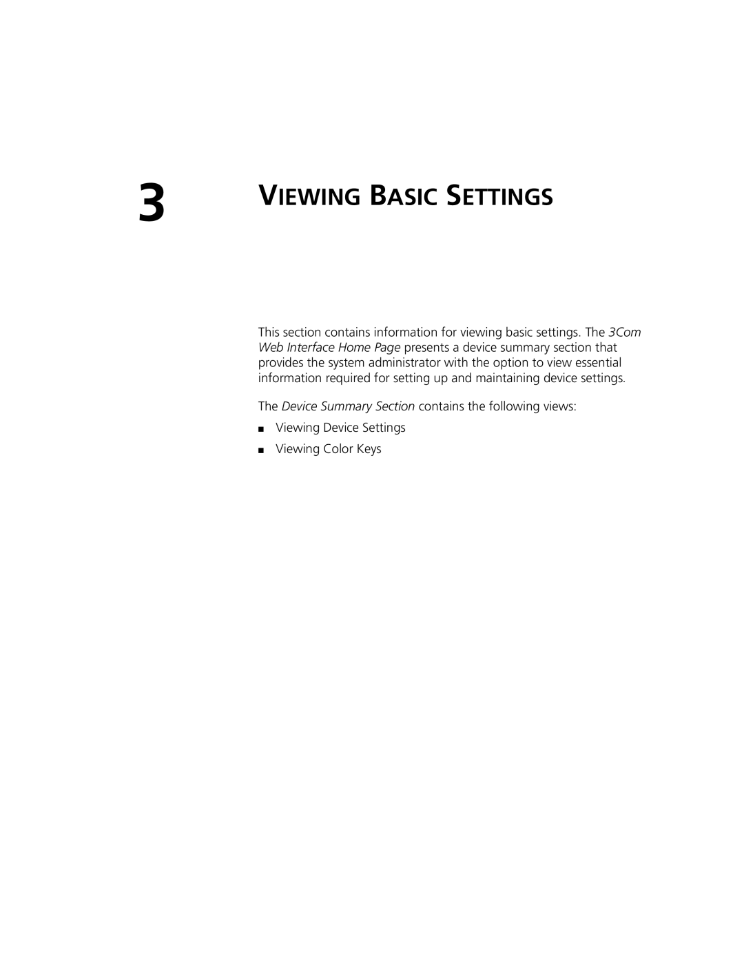 3Com 2924-PWR manual Viewing Basic Settings 