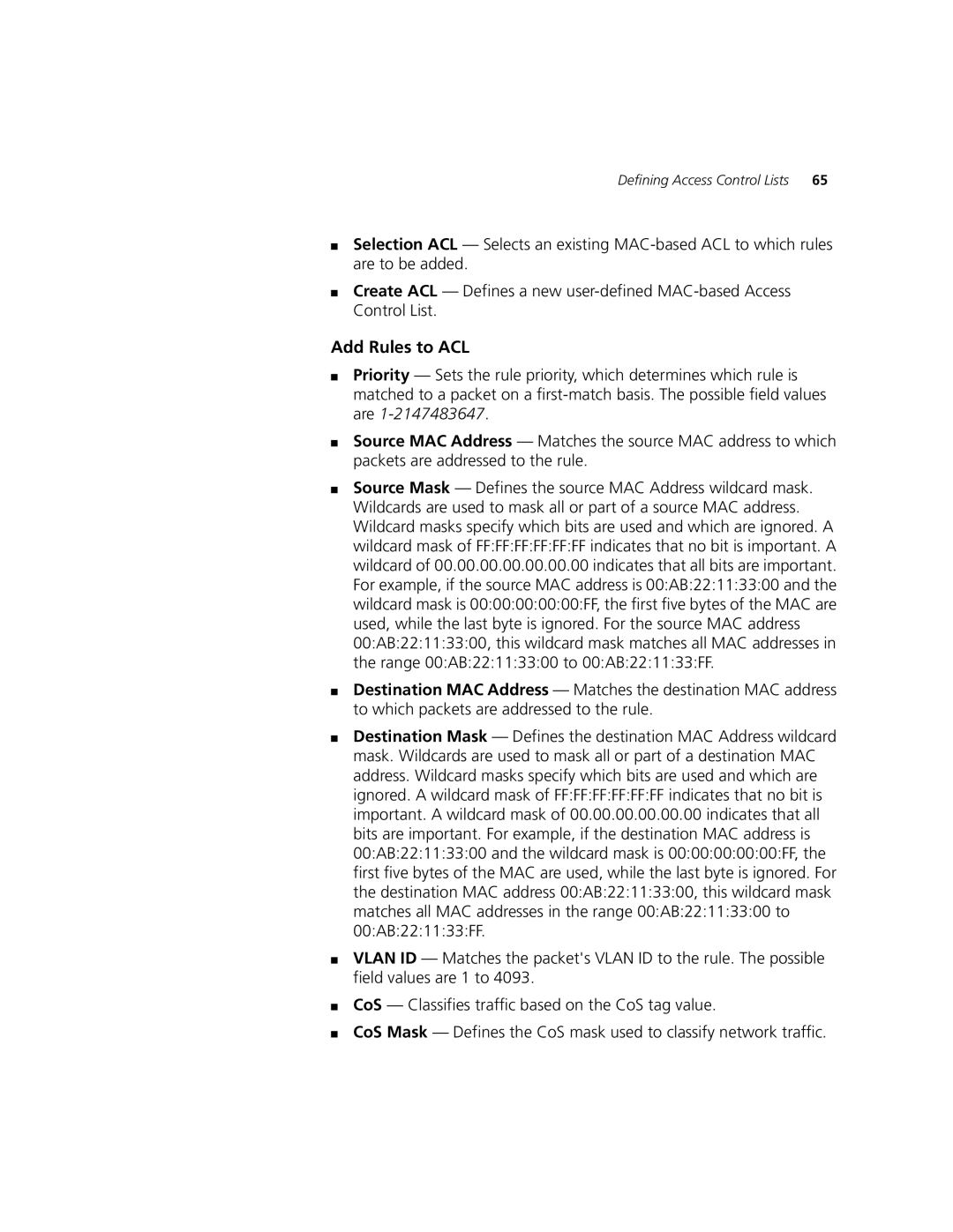 3Com 2924-PWR manual Add Rules to ACL 