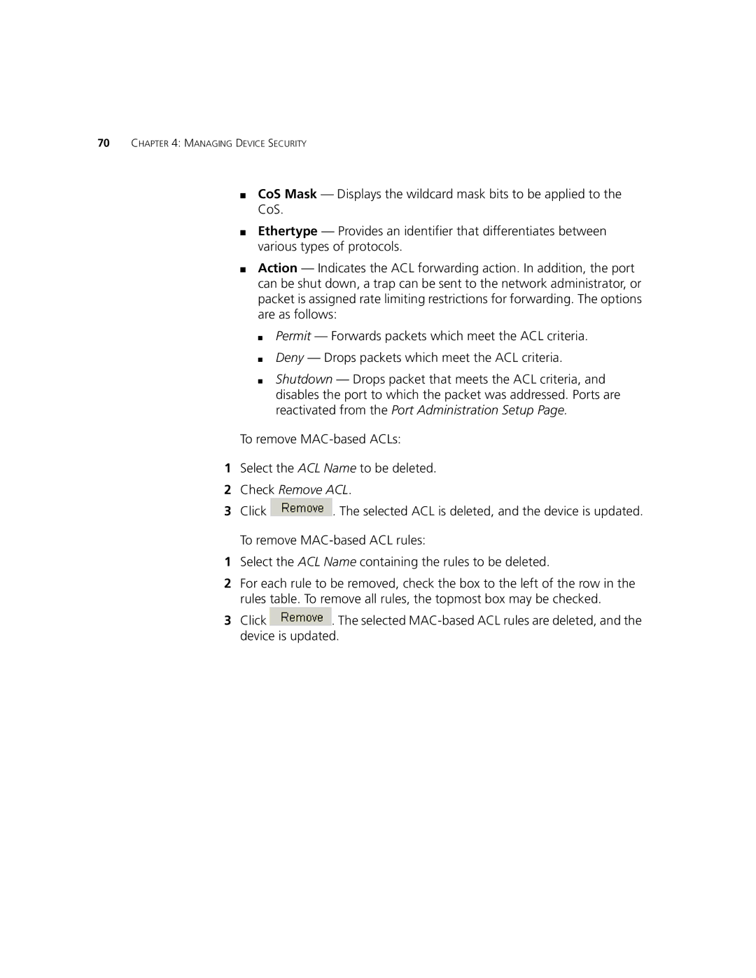 3Com 2924-PWR manual Check Remove ACL 