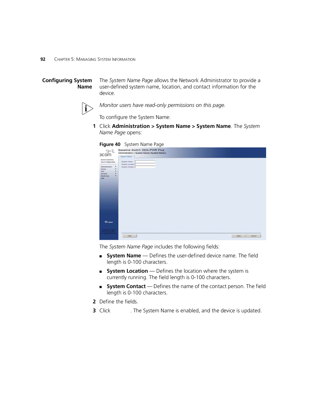 3Com 2924-PWR manual To configure the System Name 